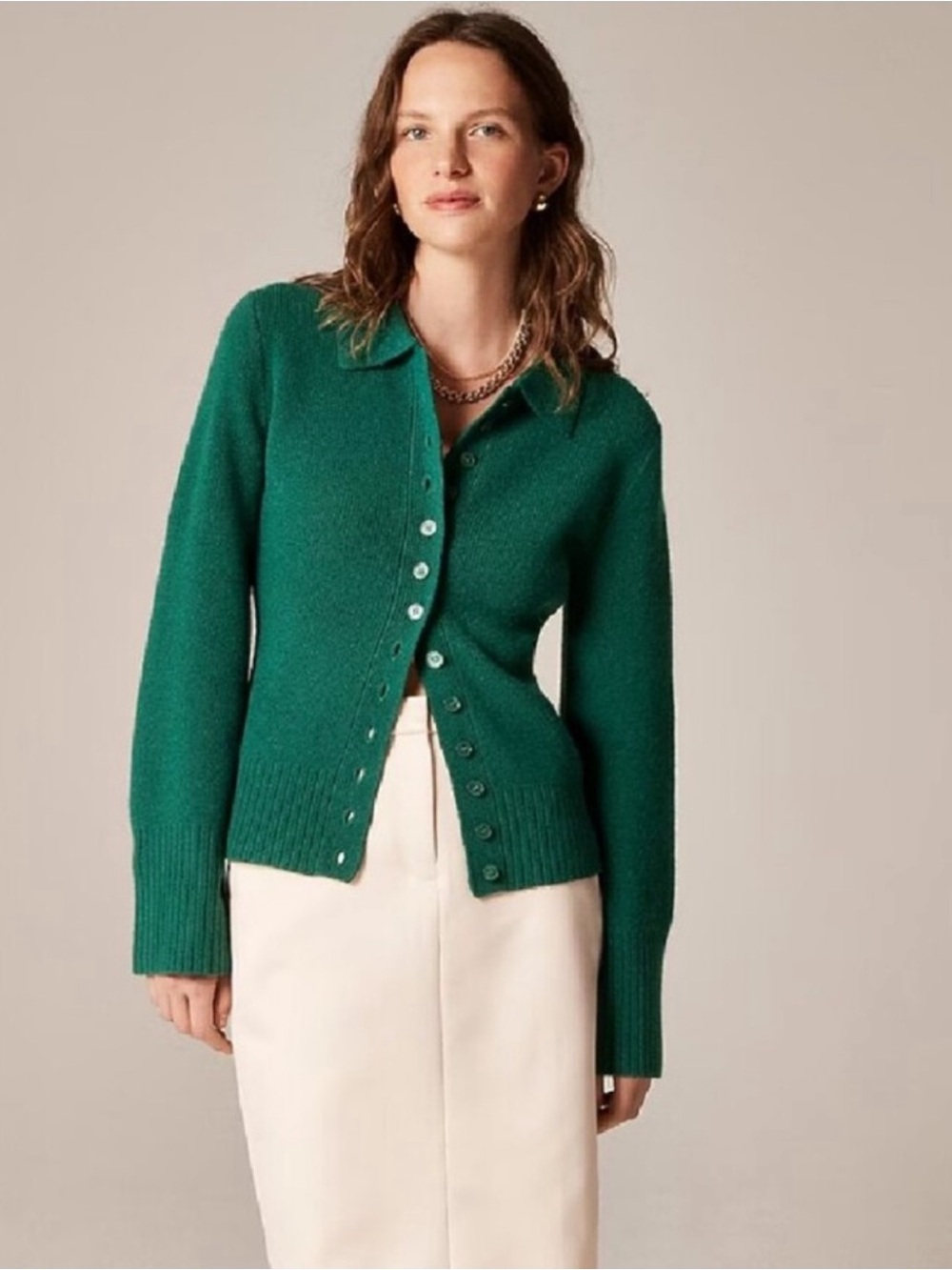 J. Crew Emerald Green Button-Up Wool Cardigan